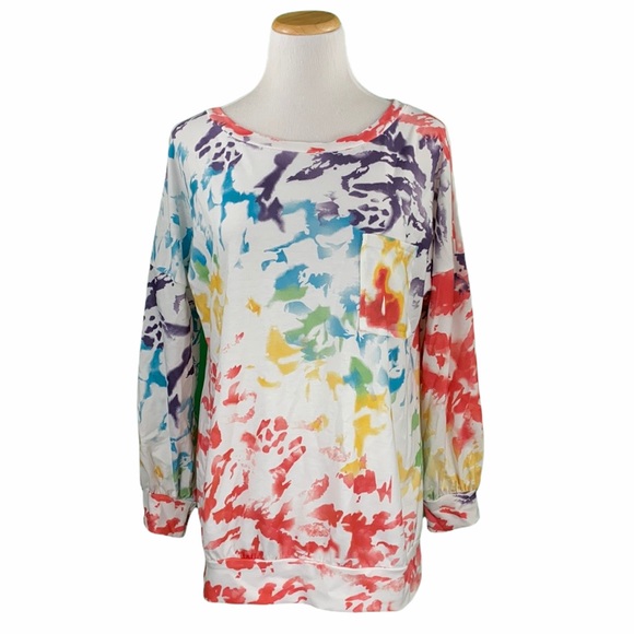 Multicolor Tie Dye Long Sleeve Single Pocket Tee